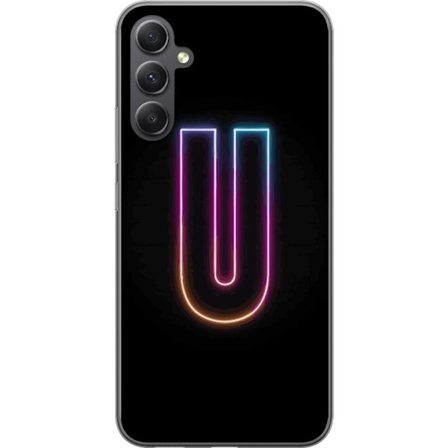 Kompatibel Mobilcover til Samsung Samsung Galaxy A35 Minimalistisk neonbogstav U i farverig lyseffekt mod sort baggrund
