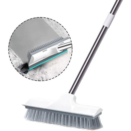 Skrubbebørste med vindusvisker, 2-i-1 rengjøringsbørste kost med A