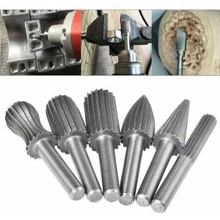 6 stk. dobbelt skåret wolfram roterende fil sæt 6mm skaft wolfram filer filning/gravering/slibebits til roterende værktøjer
