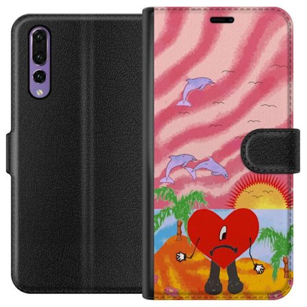 Kompatibelt Lommeboketui til Huawei P20 Pro Bad Bunny i en fargerik quiltet jakke med hjertemønster og solbriller i moderne gatestil