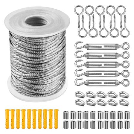 Hengende sett med tau i rustfritt stål 304, nylonbelagt kabel i rustfritt stål, PVC-kabelstrammer, for telttau, klesline, utendørs lysekrone, G
