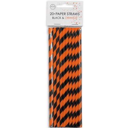 Sugrör Randiga Orange & Svart 20-pack - Halloween Dekoration - Kalaslagret.se