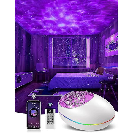 Nordlys Aurora Projektor, 3 i 1 Nattlys med Hvit Støy, Timer, Bluetooth Høyttaler, Galaxy Lys Taklampe Romlys for Tak