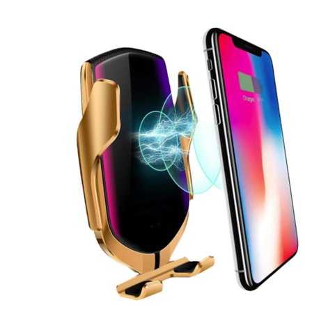 Metallisk Mobilholder Bil Trådløs Lader QI 10W Hurtiglader Billader med Automatisk Fastspenning Sensor sølv—PA