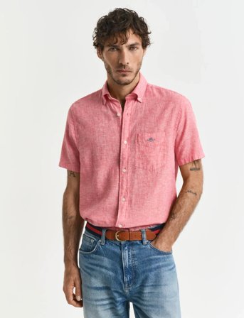 GANT Reg Cotton Linen Ss Shirt - Pink - S