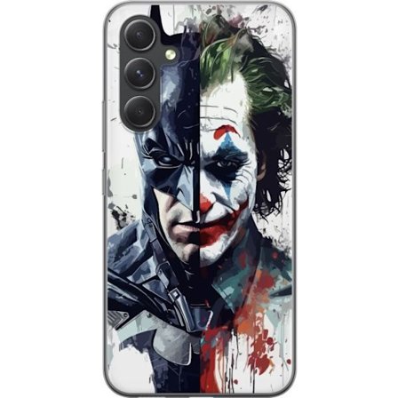 Kompatibelt Mobildeksel til Samsung Samsung Galaxy A55 Delt portrett av Batman og Joker i dramatisk illustrasjon, ikonisk superhelt motiv med mørk ku