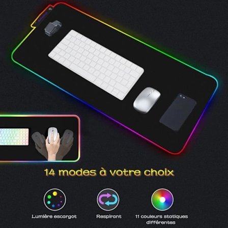 XXL Luminous Gamer Mouse Pad, Gaming Mouse Pad med RGB LED-baggrundsbelysning, 78,5 x 30,5 x 0,4 cm