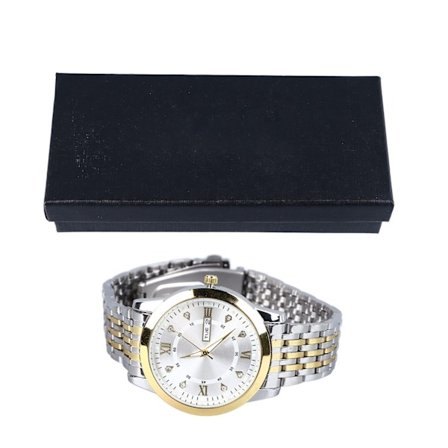 Herre Quartz Business Ur med Dato Lysende Rustfrit Stål Dobbelt Kalender Armbåndsur Vandtæt Letvægts Ur Gylden Hvid