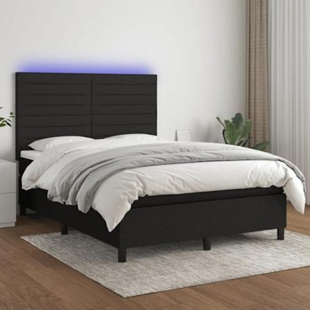 Maison Exclusive - Sengebund med lameller og madras samt LED Sort 140x190 cm Stof