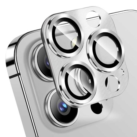 iPhone 13 Pro/13 Pro Max Linsskydd Metall Härdat Glas Silver
