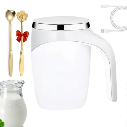 Magnetisk Selvrørende Kaffekrus Genopladelig Rustfrit Stål Blender Kop med 2 Skeer til Mælk Kakao Te (FMY)