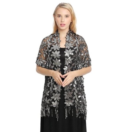 Aftenkjoler Sjal Lady Cape Wraps SORT SØLV SORT SØLV