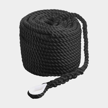 Ankerleine mit Kausche Qvarken Classic, 3-schlagiges Polyester, Ø16 mm, 40 Meter, schwarz - Boot