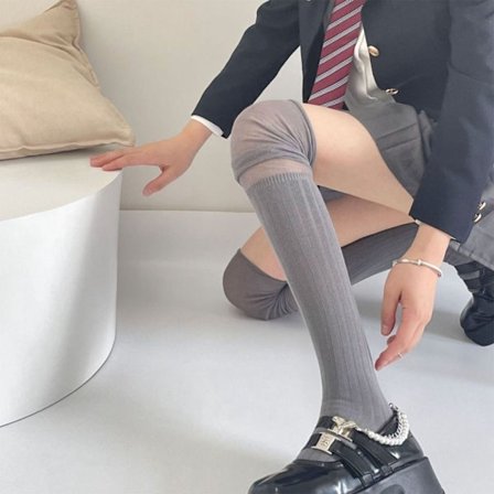 Thigh High Socks Solid Socks GRAY