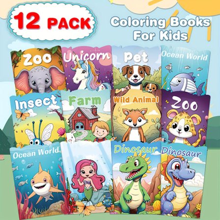 12-pak Dyre Serie Malebøger – Elefanter, Enhjørninger, Dinosaurer & Mere – Sjovt og Nemt at Udvikle Tegnefærdigheder, Forbedre Fokus & Fantasi[D]