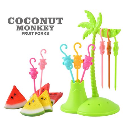 6 stk. Abe Frugt Snack Dessertgafler med Træformsholder Pa