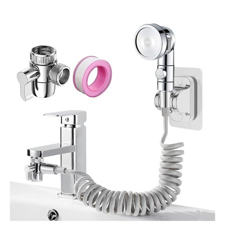 Brusesæt til håndvask, 3-trins brusehoved til badeværelse, håndholdt brusehoved med 3 hane-adaptere, 1,5 meter hvid slange (hane ikke inkluderet)