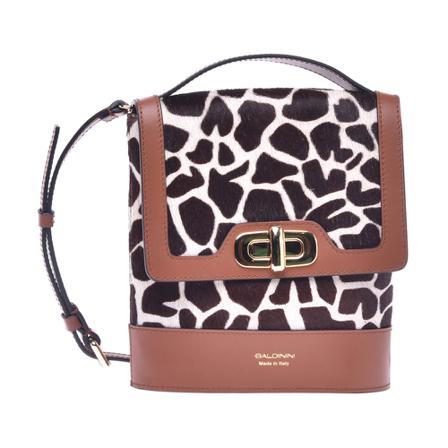 Baldinini, Shoulder bag in white and brown animalier pony hair calf Brązowy, Kobieta, Rozmiar: ONE Size