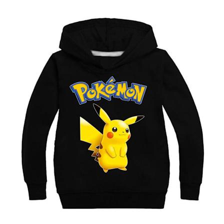 Tegnet Pikachu Langarmet Hoodie for Barn Genser Topper Svart black 140cm