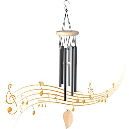 Hopeinen tuulikello, sisä- ja ulkokäyttöön tarkoitettu tuulikello, jossa on 6 alumiinista T-muotoista putkea