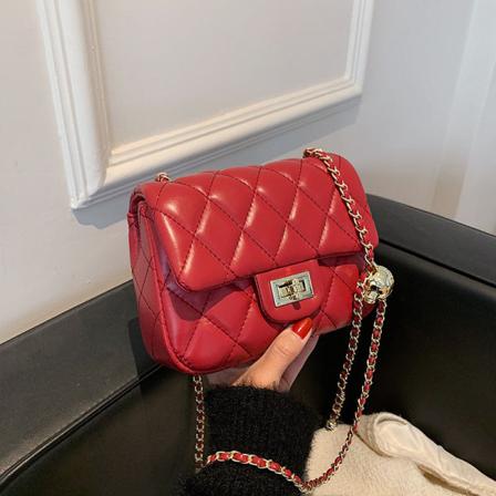 Kvinner Dame Håndveske Små Golden Balls Mote Dame Veske Klassisk stil Rhombus kjede Skulder Crossbody Red
