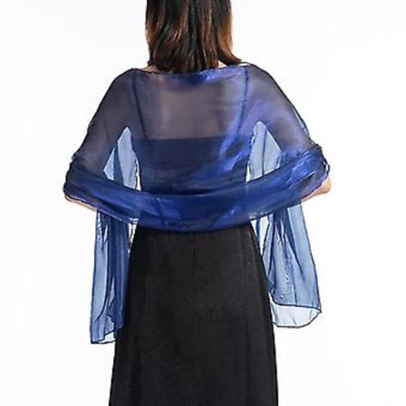 Kveldskjole-sjal for kvinner, bryllupssjal, ensfarget fest-sjal, tyllskjerf (navyblå)