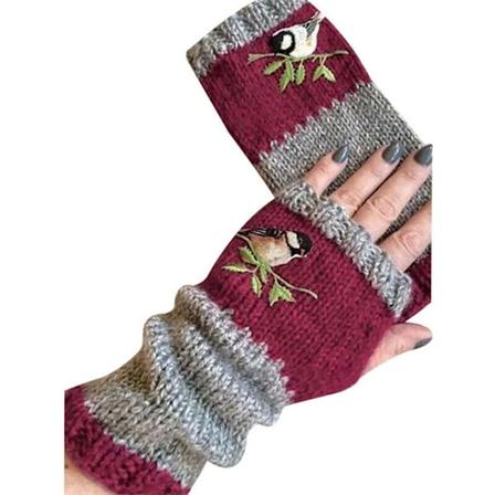 Hanske for kvinner med broderi _ lange, fasjonable retrohansker Red wine