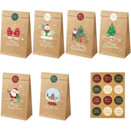 12 julklappspåsar i papper, nedräkningspåsar för julklappsinslagning, fruktpåsar till julafton