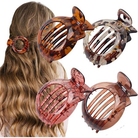 Flate hårklemmer - 4 stk Små flate hårklemmer med alligatornebb for tynt hår, sklisikker kjeveklemme, ergonomisk buet designklemme for liggende, 