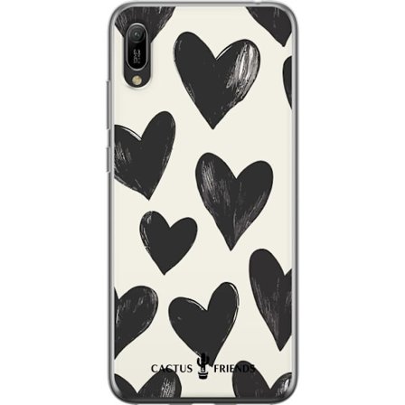 Kompatibel Mobilcover til Huawei Huawei Y6 Pro (2019) Cactus and Friends - Bold Black Love Pattern