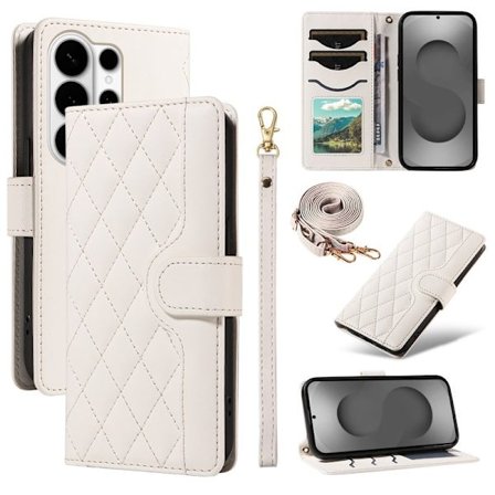 Samsung Galaxy S26 Ultra Plånboksfodral Rhombus Konstläder - Vit