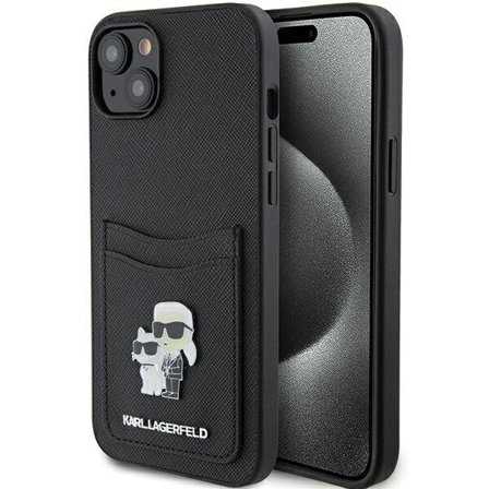 Karl Lagerfeld Saffiano Cardslot Karl&Choupette Metall Nålfodral för iPhone 15 - svart