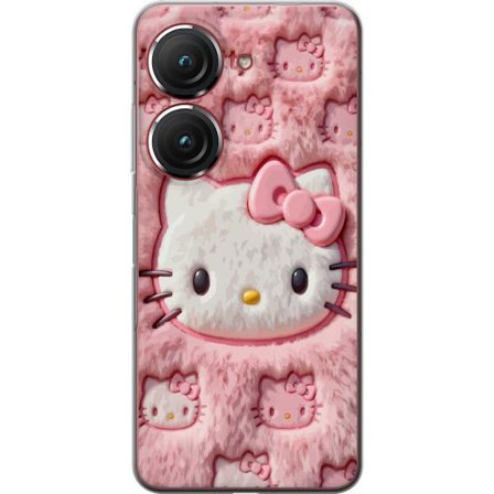 Kompatibelt Mobildeksel til Asus Zenfone 9 Hello Kitty rosa fluffy bakgrunn med ikoniskt ansikt og kawaii-estetikk