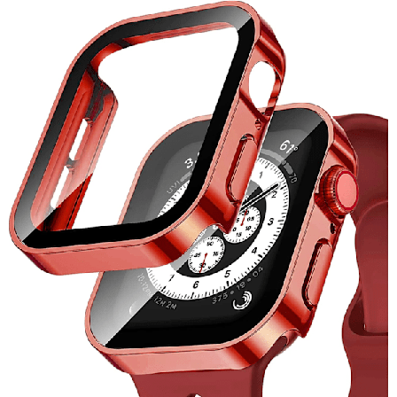 Vanntett deksel for Apple Watch 7 8 9 45mm 41mm skjermbeskytter Glass+ deksel Bumper Herdet iWatch 5 SE 6 44mm 40mm Tilbehør Rød Ed Series 7 8 9 41mm