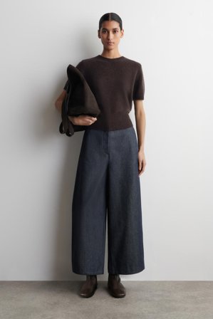 COS Women's Raw Denim Cropped Barrel-Leg Trousers in Blue