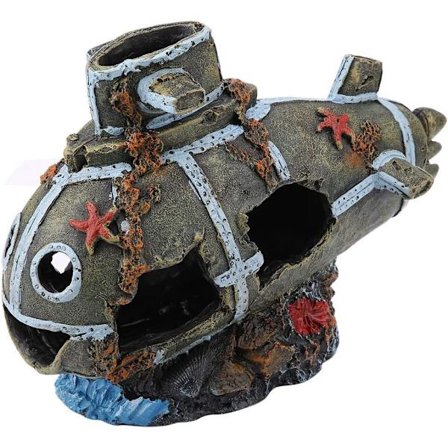 Akvariumdekorasjon kunstig skadet ubåtdekorasjon akvariumharpikshus akvariumlandskapsdekorasjon, harpiksubåt