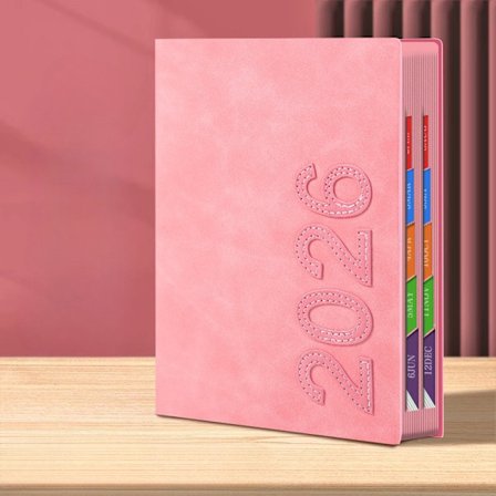 2026 12-måneders årsplan Notatbok/Kalender A5 Rosa