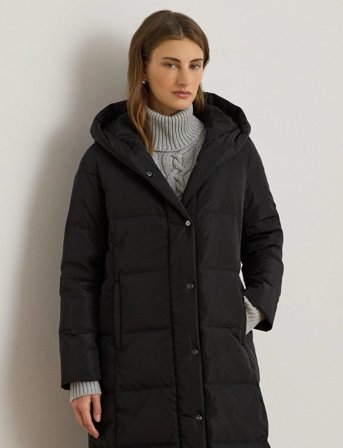 Lauren Ralph Lauren Hooded Channel-Quilted Down Puffer Coat - Black - XL