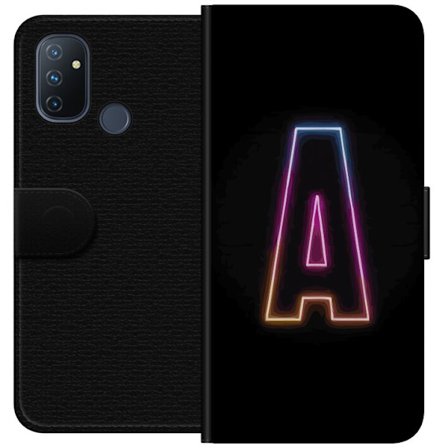 Kompatibel Tegnebogsetui til OnePlus OnePlus Nord N100 Minimalistisk neonbogstav A i regnbuefarvet lys mod sort baggrund i moderne typografisk stil