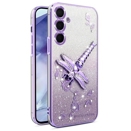 SKALO Samsung S25 KADEM Dragonfly Glitter Suojakuori - Violetti