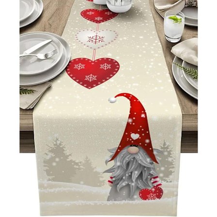 Jul Snöflingor Tomte Linne Bordslöpare Byrå Scarves Bordsdekoration 1 150x33cm 59x13tum