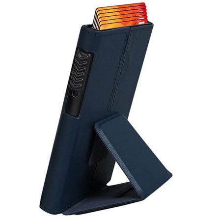 Högkvalitativt läder plastikkortfodral med popup-stativ och telefonfunktion