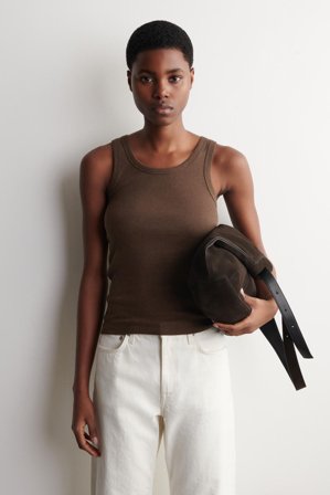 COS Femme Débardeur Côtelé En Coton in Marron