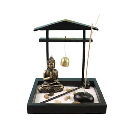 Buddha-patsas hiekkalaatikko rauhallinen tunnelma meditaatio Zen-puutarha työpöydälle mini Zen-puutarha miniatyyrimaisema kotiin toimistoon (1906)