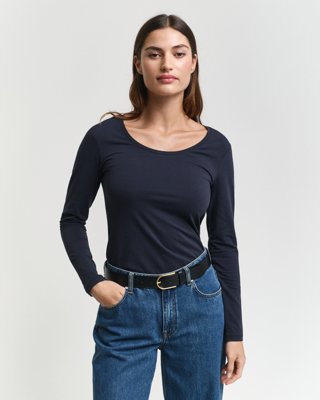 GANT - Longsleeve med scoop-neck til dame evening blue