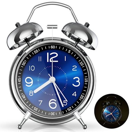 4" Väckarklocka med Två Ringar, Tyst, Lämplig för Djupa Sömnare Blå