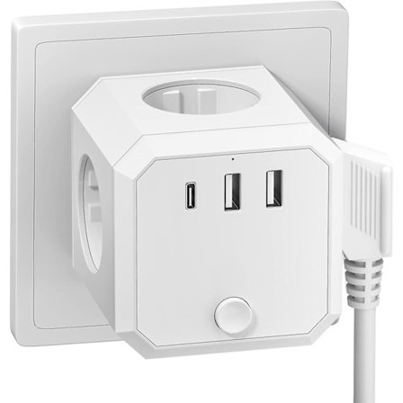 Kubeformet stikkontakt, multippel kontakt uten kabel, stikkontaktkube med bryter, 4-veis multippel stikkontakt med, multippel kontakt Bærbar praktisk 