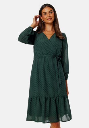 Happy Holly Linn midi Long Sleeve Dress Dark green / Dotted Klær