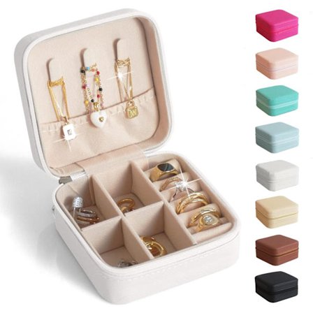 Rejse Smykkeetui, Bærbar Mini Smykke Rejsearrangør, Små Smykkeæsker til Kvinder, Halskæder, Øreringe (1 stk. Hvid)