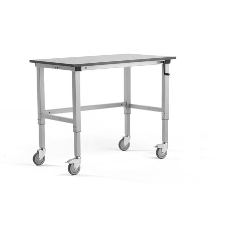 Mobile höhenverstellbare Werkbank MOTION, manuell, 150 kg, 1200x600 mm, grau